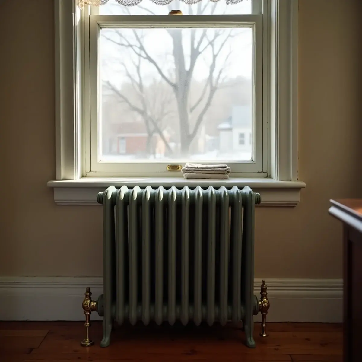 Cast-iron radiator under a window in a pre-1940 Mount Joy, PA home heated by a boiler