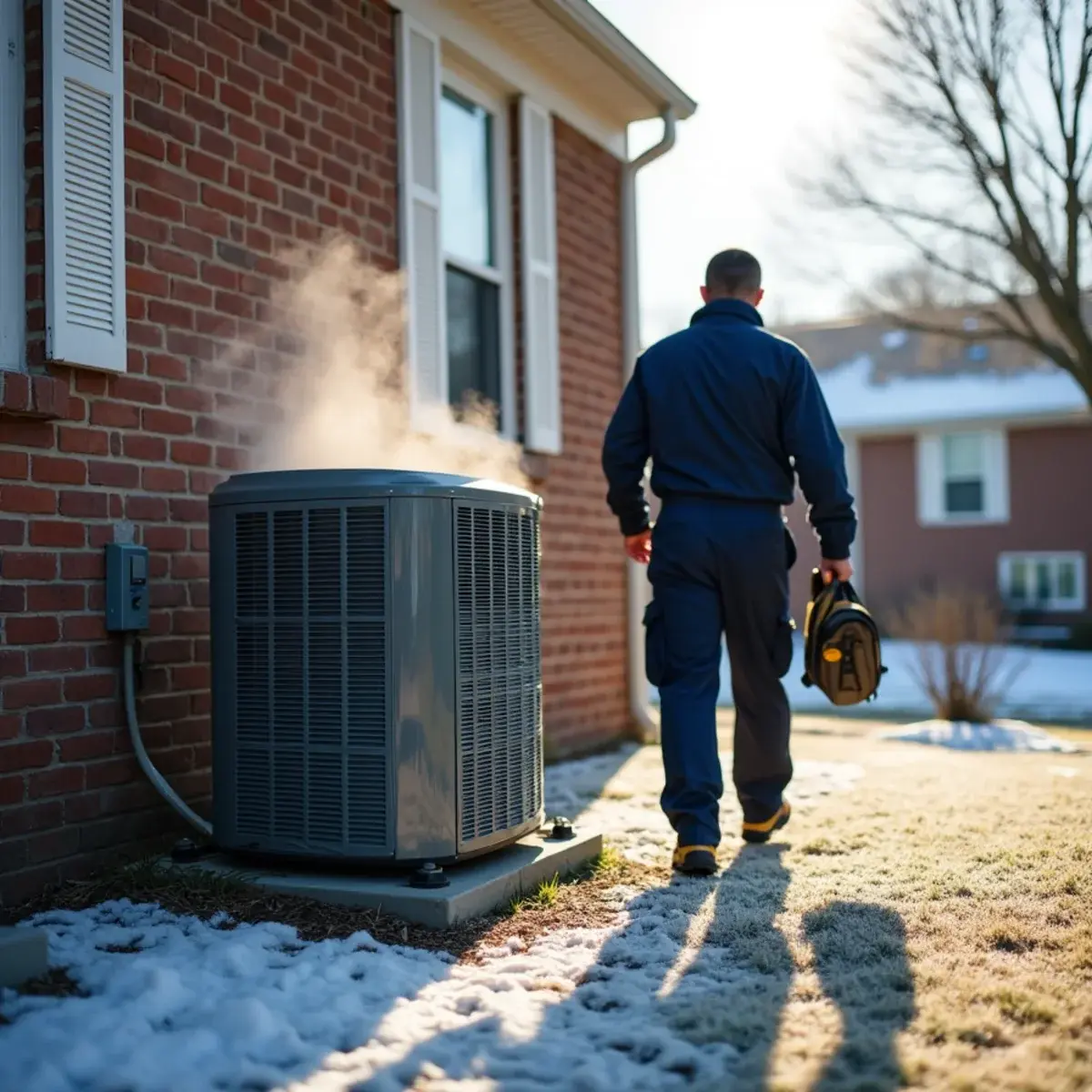 Heat pump beside a split-level home in the Londonderry townships near Palmyra, PA